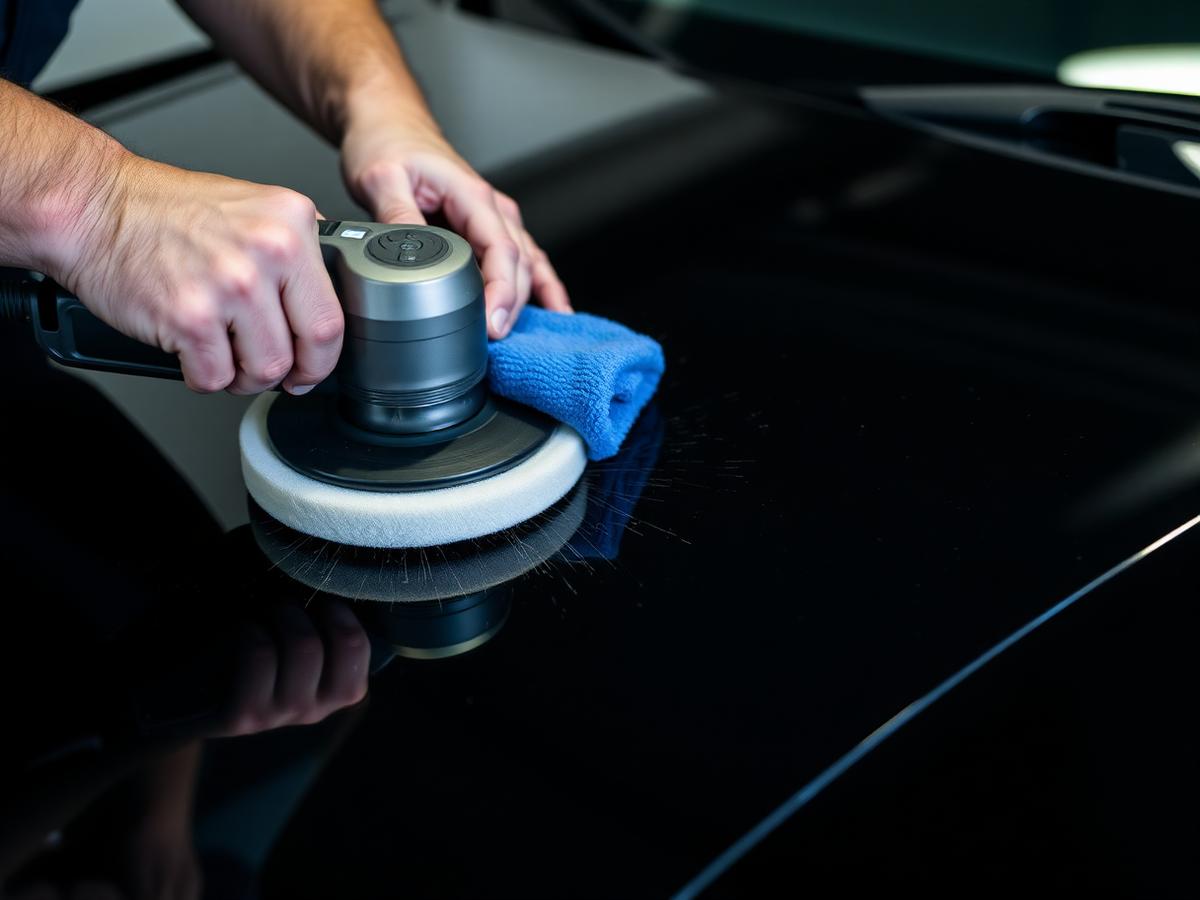 Detailer polishing a car